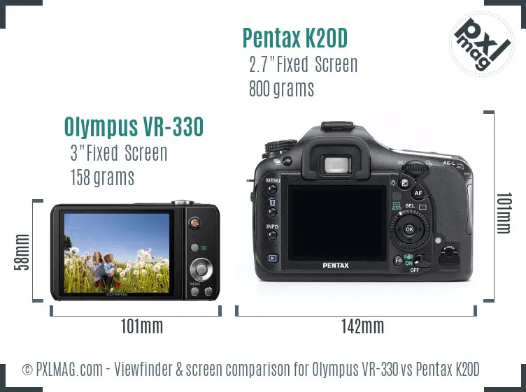 Olympus VR-330 vs Pentax K20D Screen and Viewfinder comparison