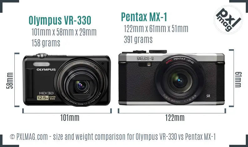 Olympus VR-330 vs Pentax MX-1 size comparison
