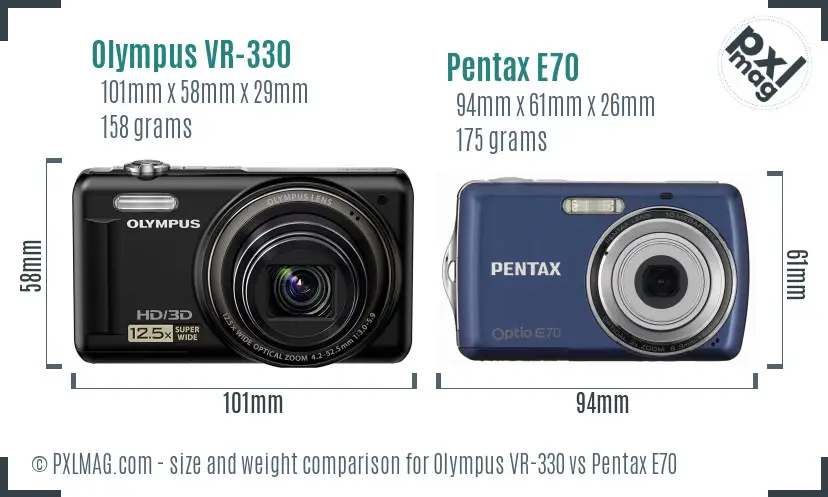 Olympus VR-330 vs Pentax E70 size comparison