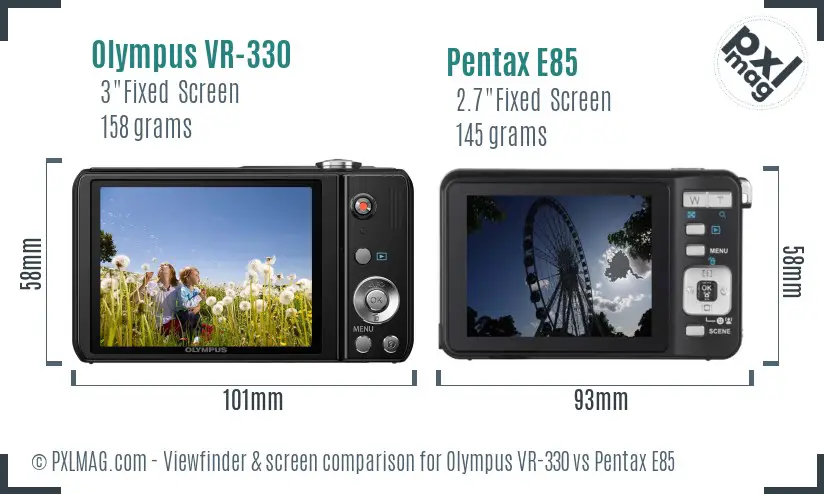 Olympus VR-330 vs Pentax E85 Screen and Viewfinder comparison Olympus VR-330 vs Pentax E85 Screen and Viewfinder comparison