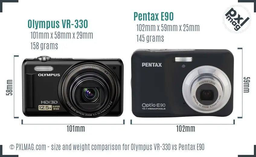 Olympus VR-330 vs Pentax E90 size comparison