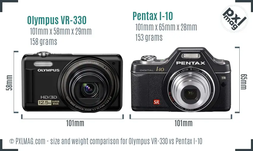 Olympus VR-330 vs Pentax I-10 size comparison