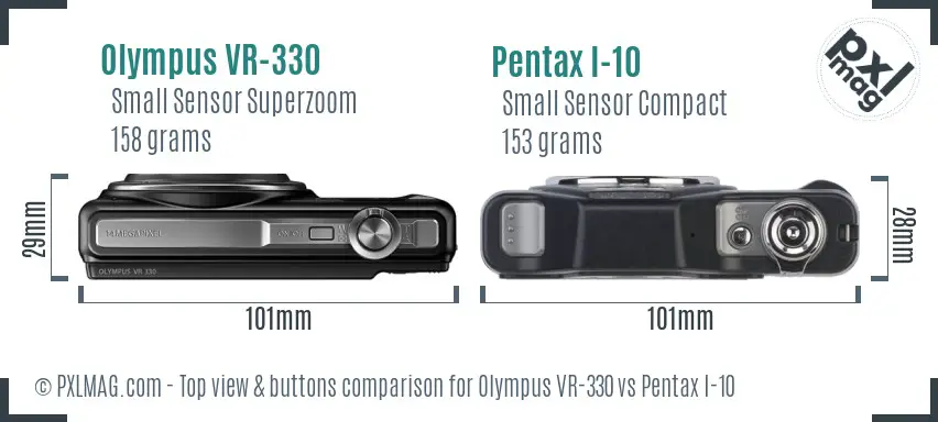 Olympus VR-330 vs Pentax I-10 top view buttons comparison