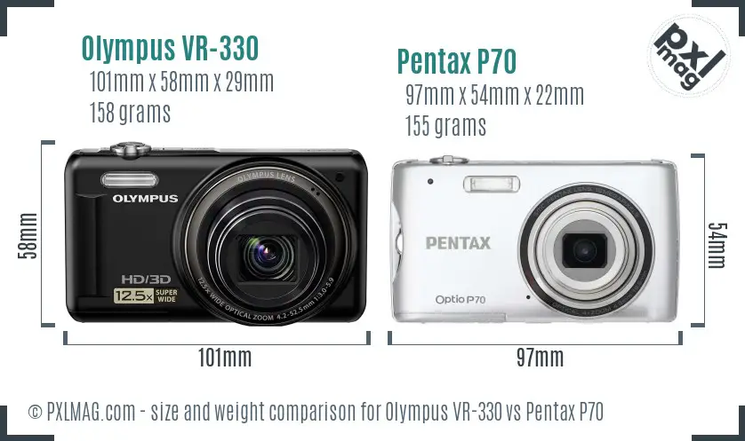 Olympus VR-330 vs Pentax P70 size comparison