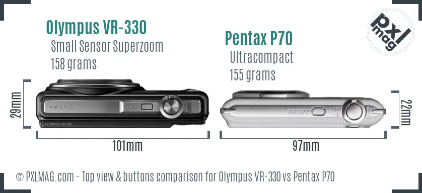 Olympus VR-330 vs Pentax P70 top view buttons comparison