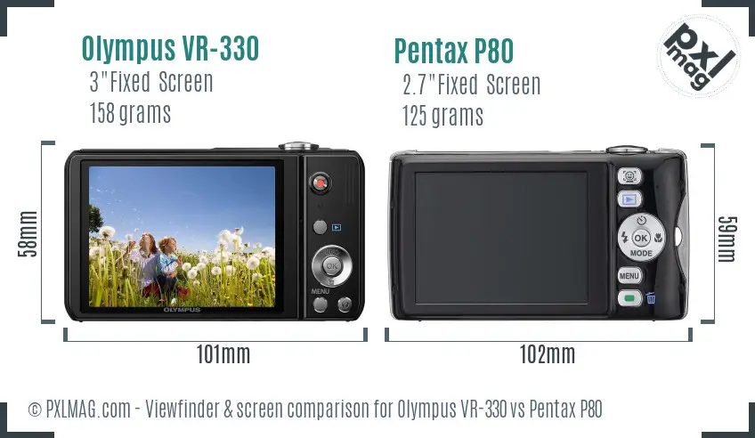 Olympus VR-330 vs Pentax P80 Screen and Viewfinder comparison