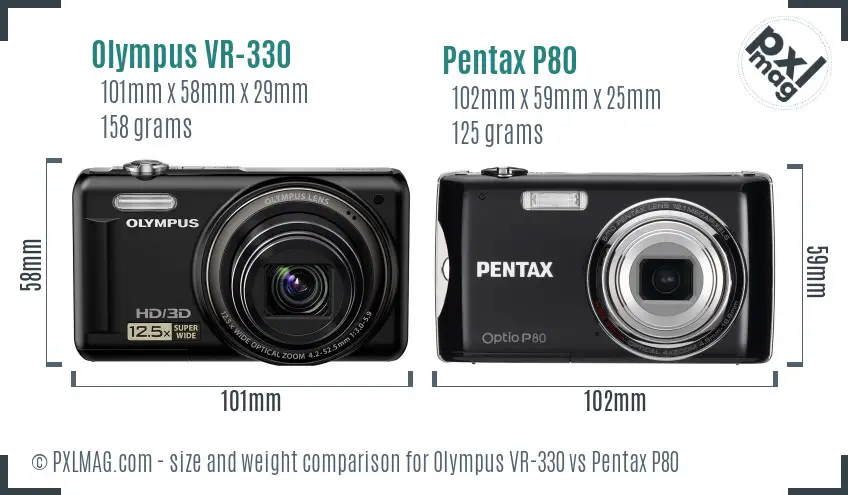 Olympus VR-330 vs Pentax P80 size comparison