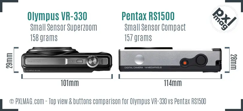 Olympus VR-330 vs Pentax RS1500 top view buttons comparison
