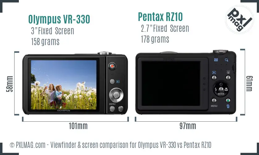Olympus VR-330 vs Pentax RZ10 Screen and Viewfinder comparison
