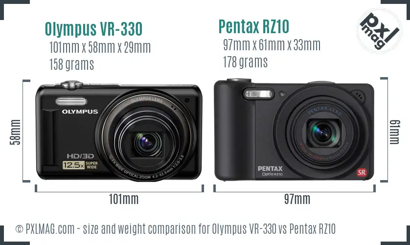 Olympus VR-330 vs Pentax RZ10 size comparison