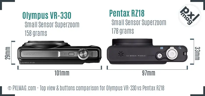 Olympus VR-330 vs Pentax RZ18 top view buttons comparison