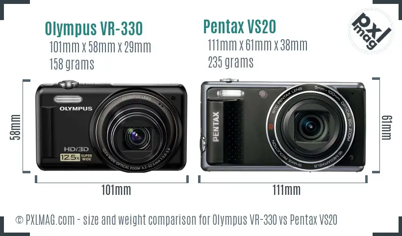 Olympus VR-330 vs Pentax VS20 size comparison