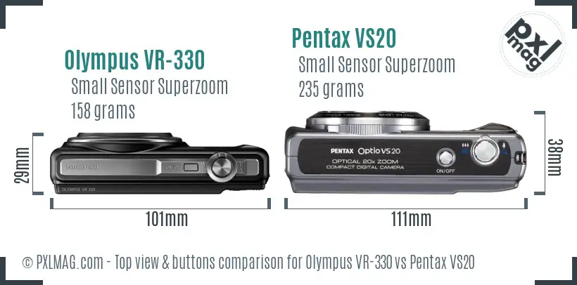 Olympus VR-330 vs Pentax VS20 top view buttons comparison