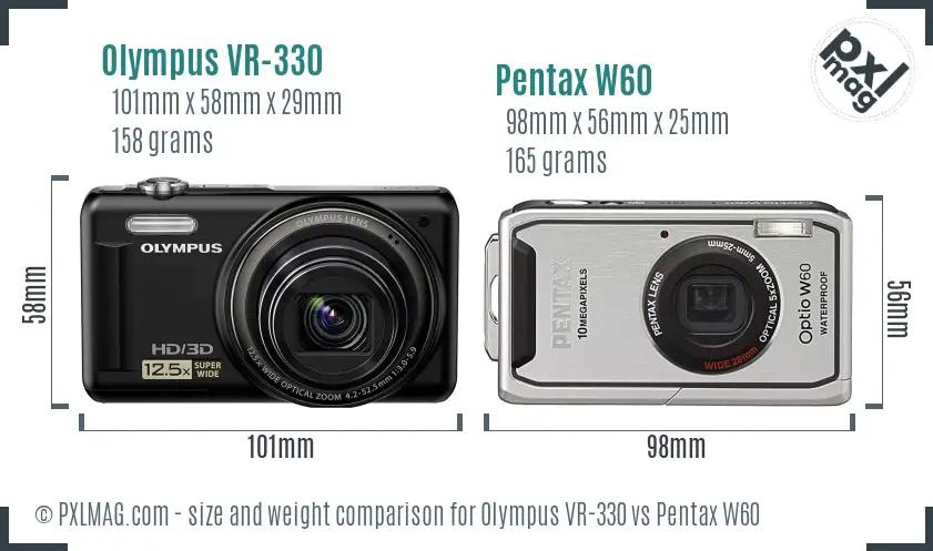 Olympus VR-330 vs Pentax W60 size comparison