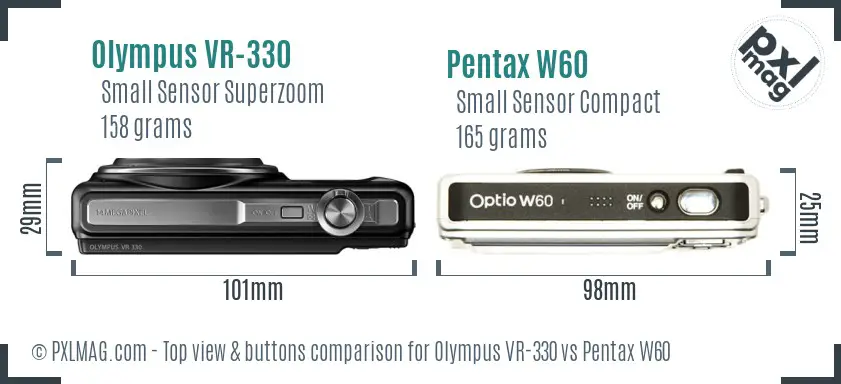 Olympus VR-330 vs Pentax W60 top view buttons comparison