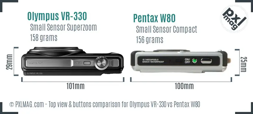 Olympus VR-330 vs Pentax W80 top view buttons comparison