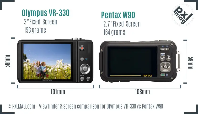 Olympus VR-330 vs Pentax W90 Screen and Viewfinder comparison