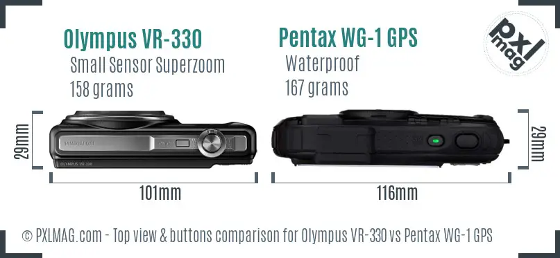 Olympus VR-330 vs Pentax WG-1 GPS top view buttons comparison