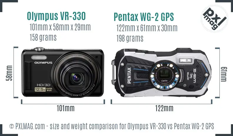 Olympus VR-330 vs Pentax WG-2 GPS size comparison