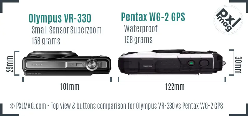 Olympus VR-330 vs Pentax WG-2 GPS top view buttons comparison
