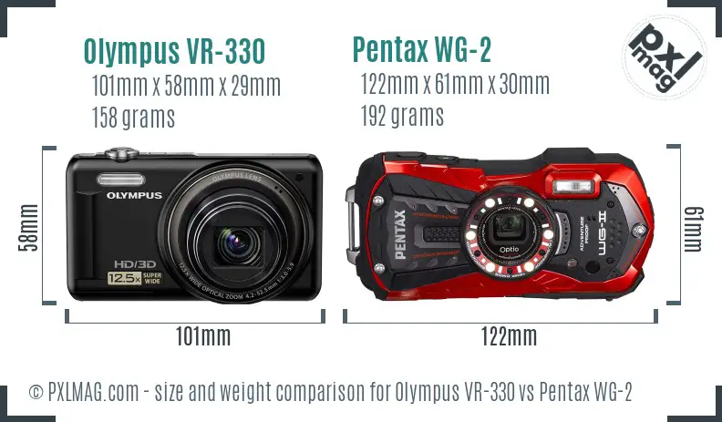 Olympus VR-330 vs Pentax WG-2 size comparison