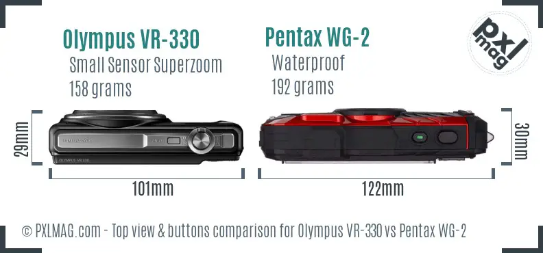 Olympus VR-330 vs Pentax WG-2 top view buttons comparison