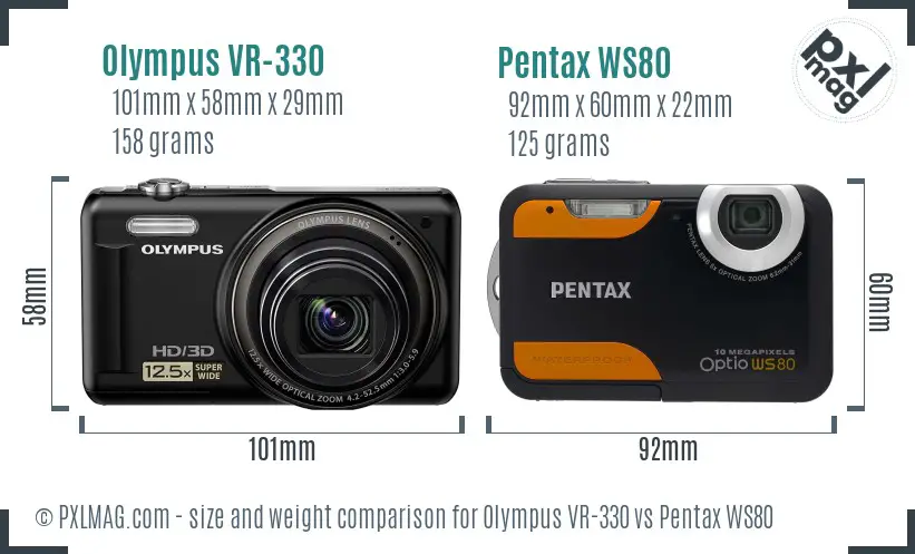 Olympus VR-330 vs Pentax WS80 size comparison