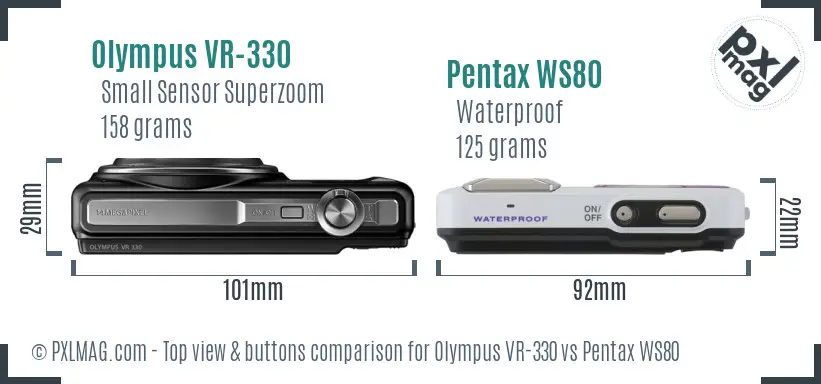 Olympus VR-330 vs Pentax WS80 top view buttons comparison
