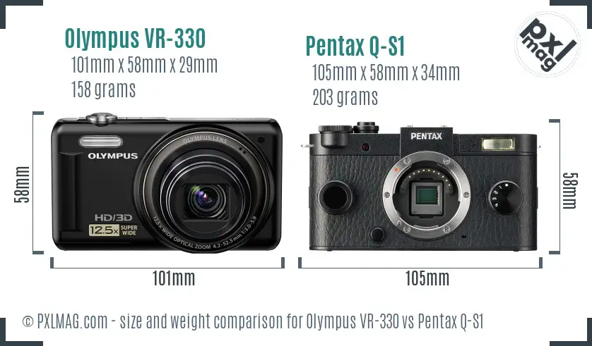 Olympus VR-330 vs Pentax Q-S1 size comparison