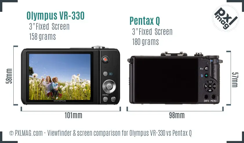 Olympus VR-330 vs Pentax Q Screen and Viewfinder comparison