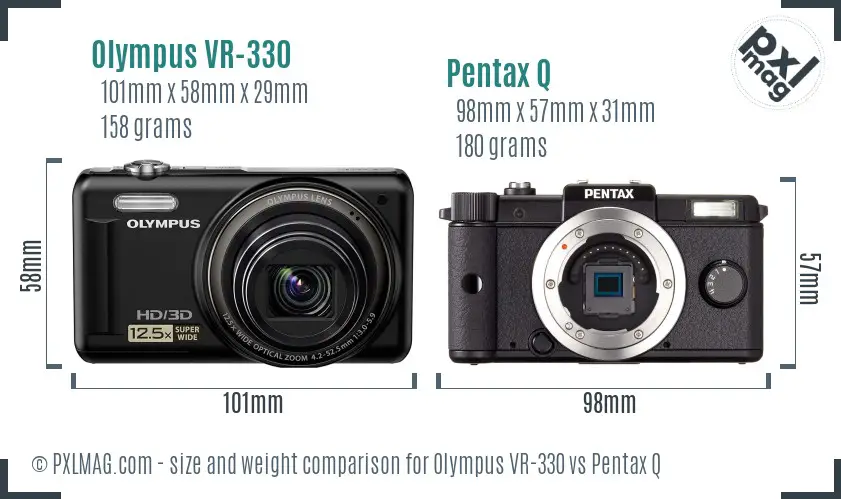 Olympus VR-330 vs Pentax Q size comparison