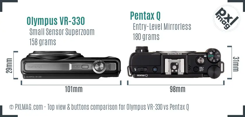 Olympus VR-330 vs Pentax Q top view buttons comparison