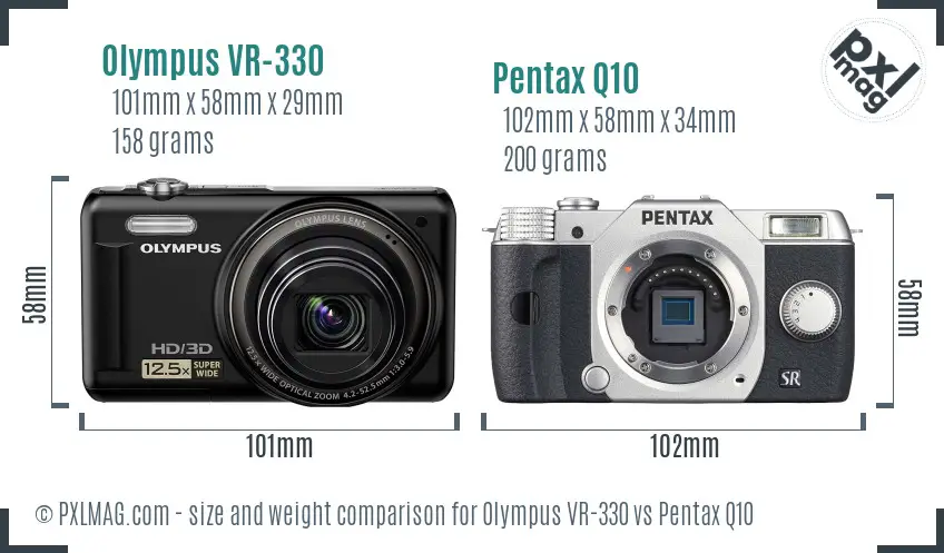 Olympus VR-330 vs Pentax Q10 size comparison Olympus VR-330 vs Pentax Q10 size comparison
