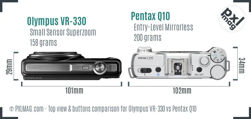 Olympus VR-330 vs Pentax Q10 top view buttons comparison Olympus VR-330 vs Pentax Q10 top view buttons comparison
