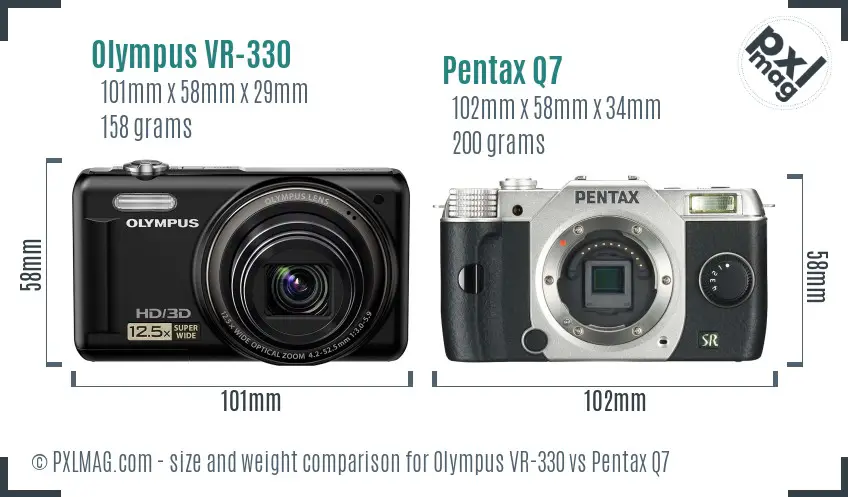 Olympus VR-330 vs Pentax Q7 size comparison