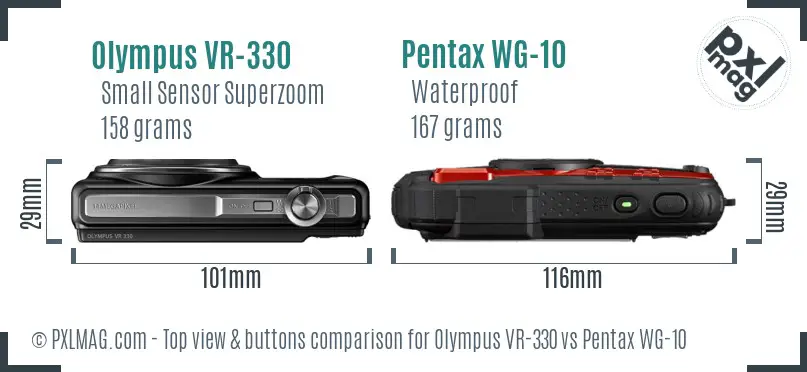 Olympus VR-330 vs Pentax WG-10 top view buttons comparison Olympus VR-330 vs Pentax WG-10 top view buttons comparison