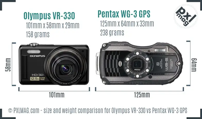 Olympus VR-330 vs Pentax WG-3 GPS size comparison