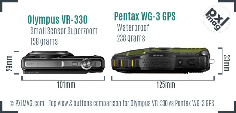 Olympus VR-330 vs Pentax WG-3 GPS top view buttons comparison