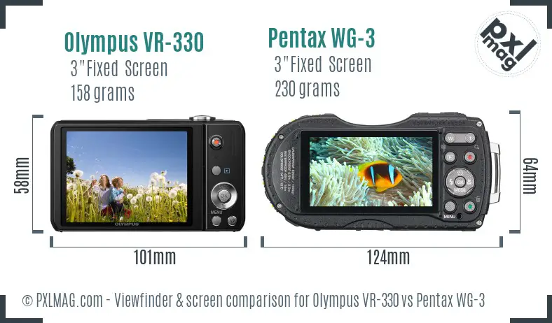 Olympus VR-330 vs Pentax WG-3 Screen and Viewfinder comparison