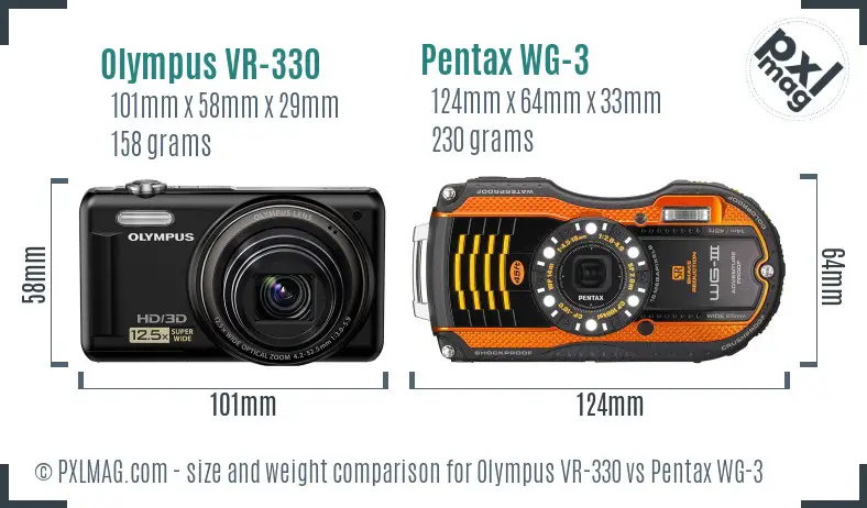 Olympus VR-330 vs Pentax WG-3 size comparison