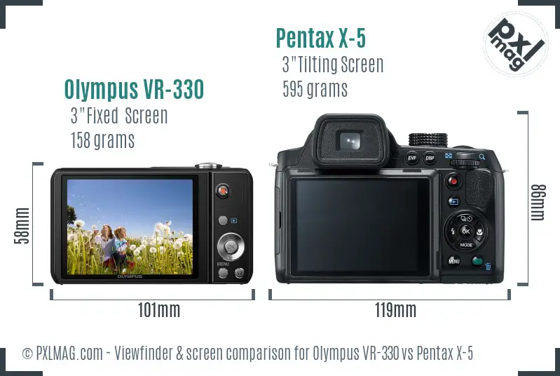 Olympus VR-330 vs Pentax X-5 Screen and Viewfinder comparison