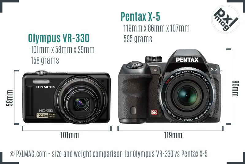 Olympus VR-330 vs Pentax X-5 size comparison