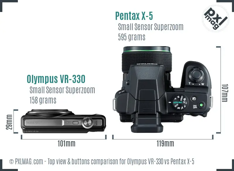 Olympus VR-330 vs Pentax X-5 top view buttons comparison