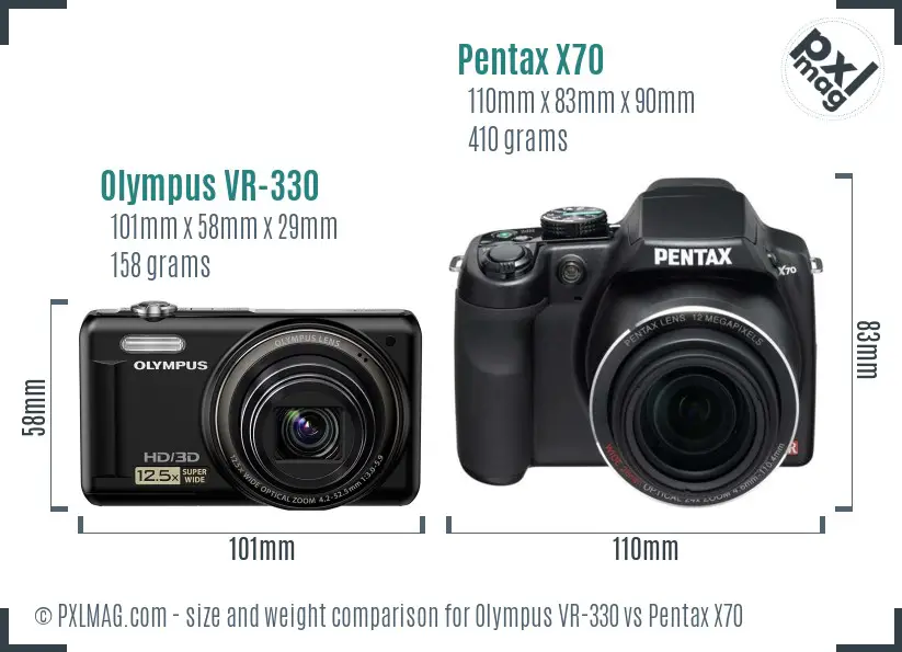 Olympus VR-330 vs Pentax X70 size comparison