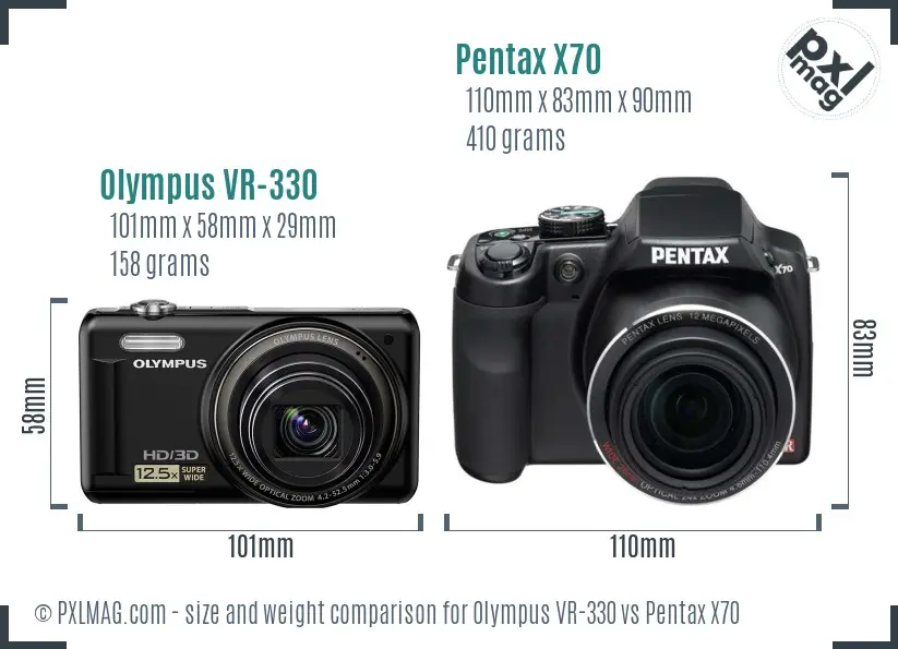 Olympus VR-330 vs Pentax X70 size comparison Olympus VR-330 vs Pentax X70 size comparison