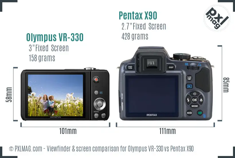 Olympus VR-330 vs Pentax X90 Screen and Viewfinder comparison