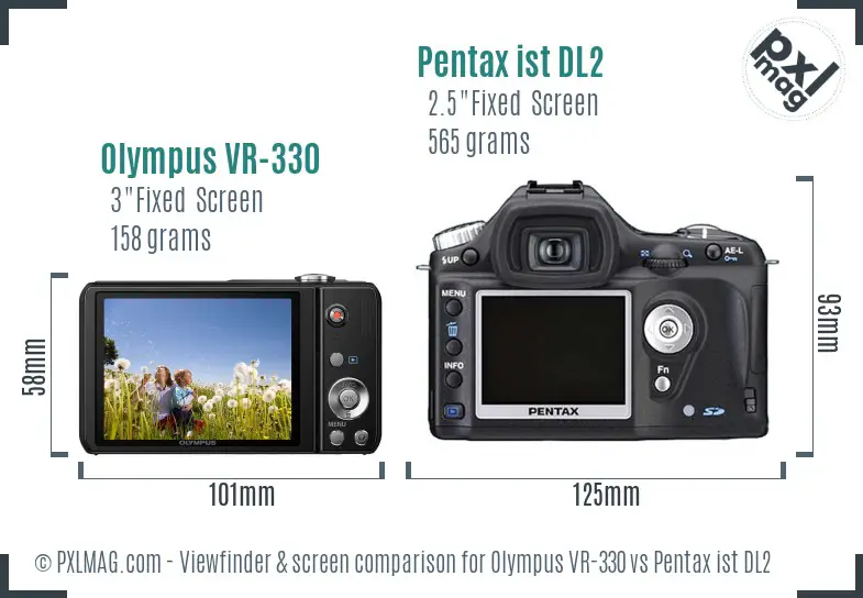 Olympus VR-330 vs Pentax ist DL2 Screen and Viewfinder comparison