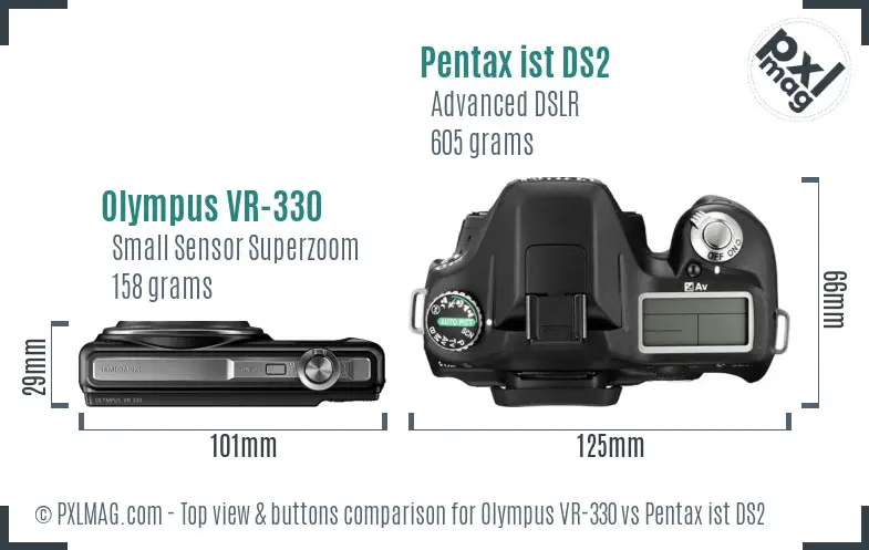 Olympus VR-330 vs Pentax ist DS2 top view buttons comparison