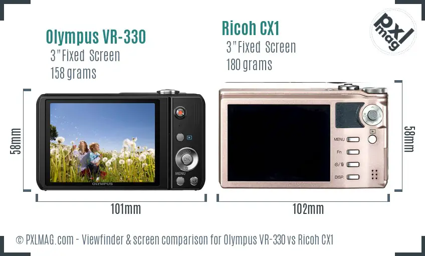 Olympus VR-330 vs Ricoh CX1 Screen and Viewfinder comparison