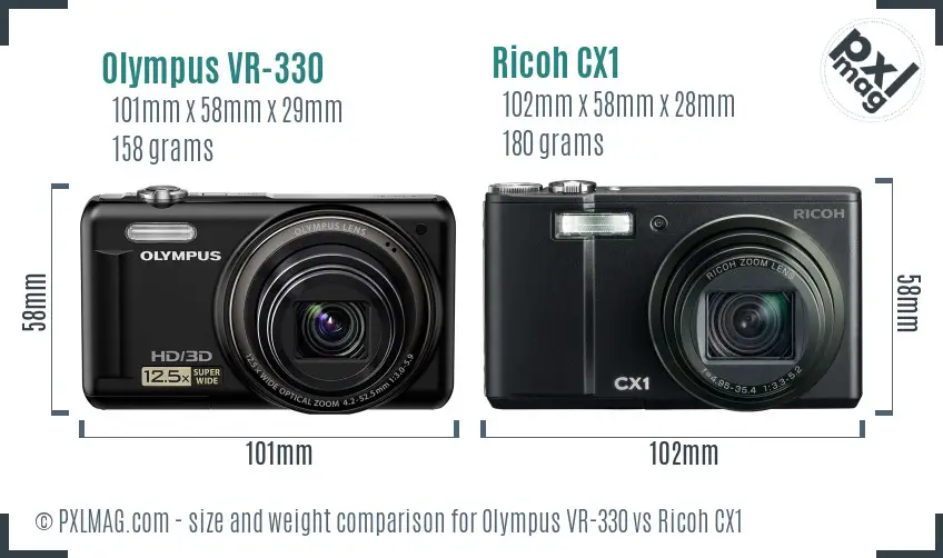 Olympus VR-330 vs Ricoh CX1 size comparison